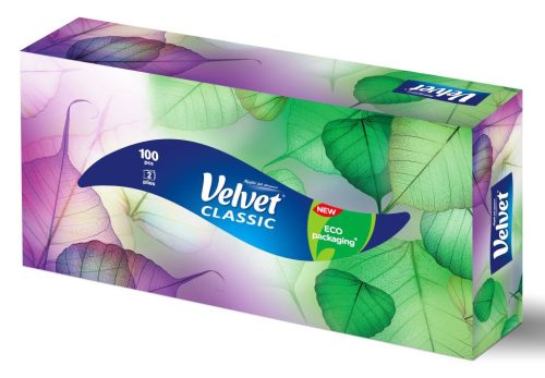 Velvet Classic Dobozos Papírzsebkendõ, kozmetikai kendõ 2rtg 100% cell 100 lap /doboz