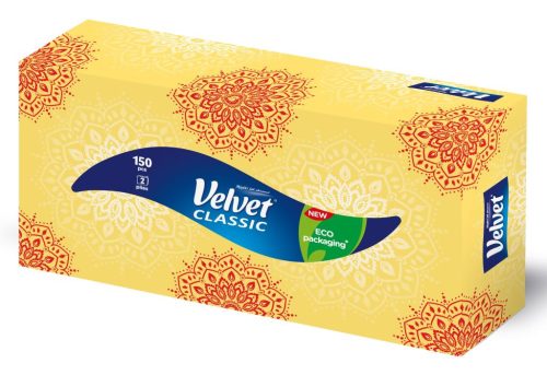 Velvet Classic Dobozos Papírzsebkendõ, kozmetikai kendõ 2rtg 100% cell 150 lap /doboz