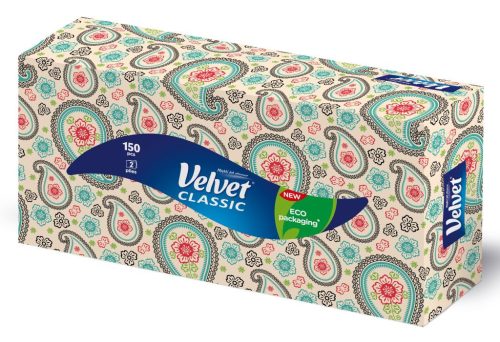 Velvet Classic Dobozos Papírzsebkendõ, kozmetikai kendõ 2rtg 100% cell 150 lap /doboz